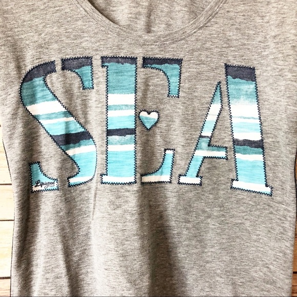 Life is Good “Sea” Appliqué Gray Short Sleeve Tee Beach Ocean Resort Casual - Picture 2 of 6